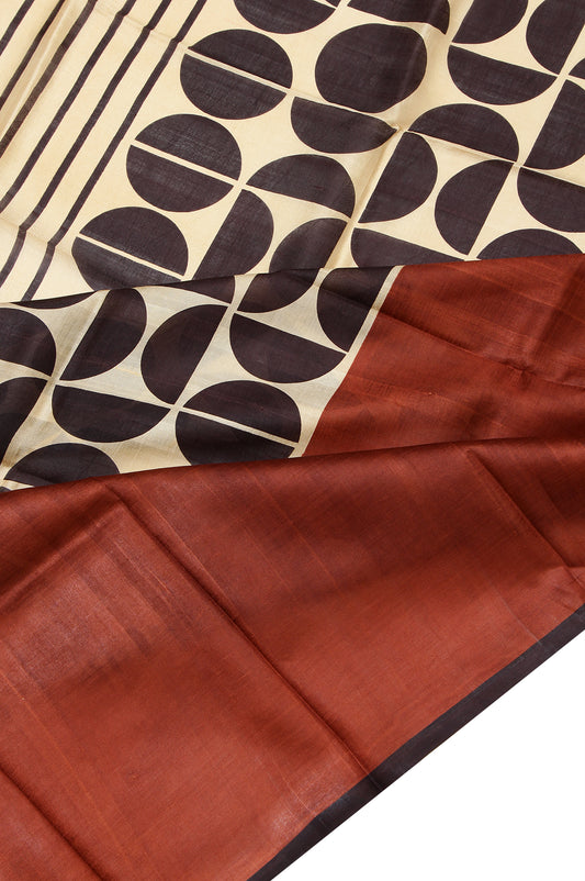 Brown Pure Silk Saree with Dark Brown Border and Figure Motifs