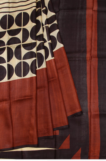 Brown Pure Silk Saree with Dark Brown Border and Figure Motifs