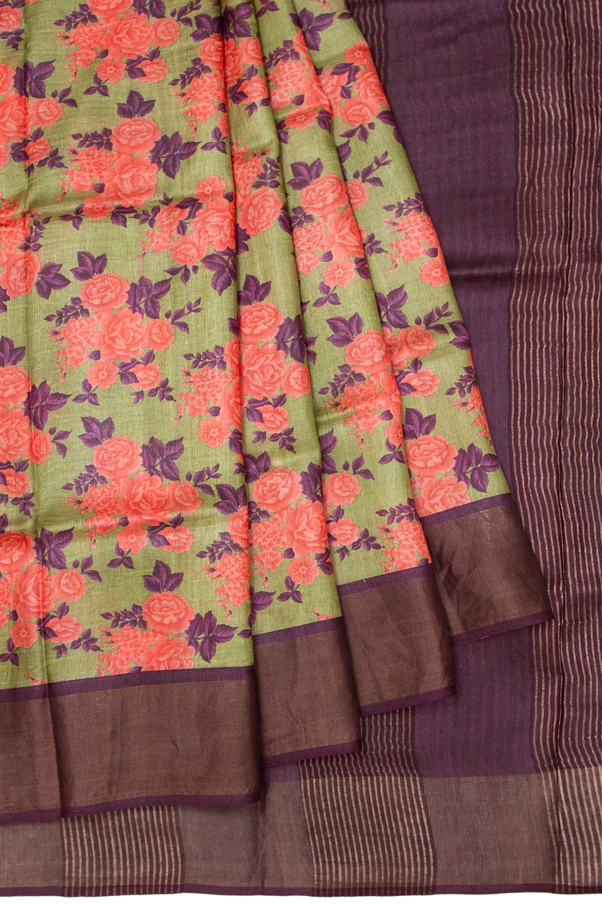 Mehendi Green Tussar Silk Saree with Kaddi Border