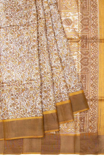 Cream Tussar Silk Saree with Mehendi Green Border