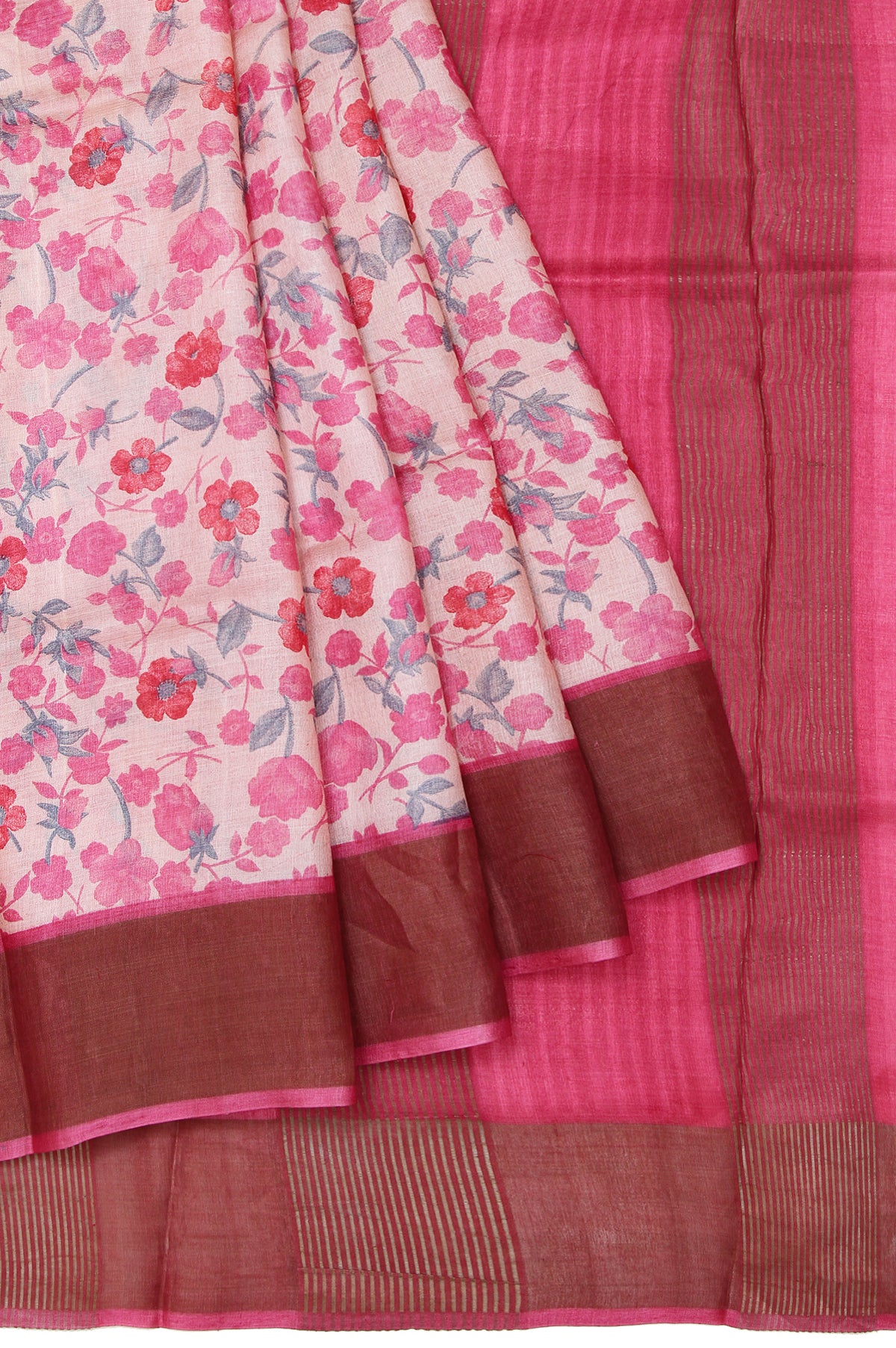 Onion Pink Tussar Silk Saree with Self Lined Pallu