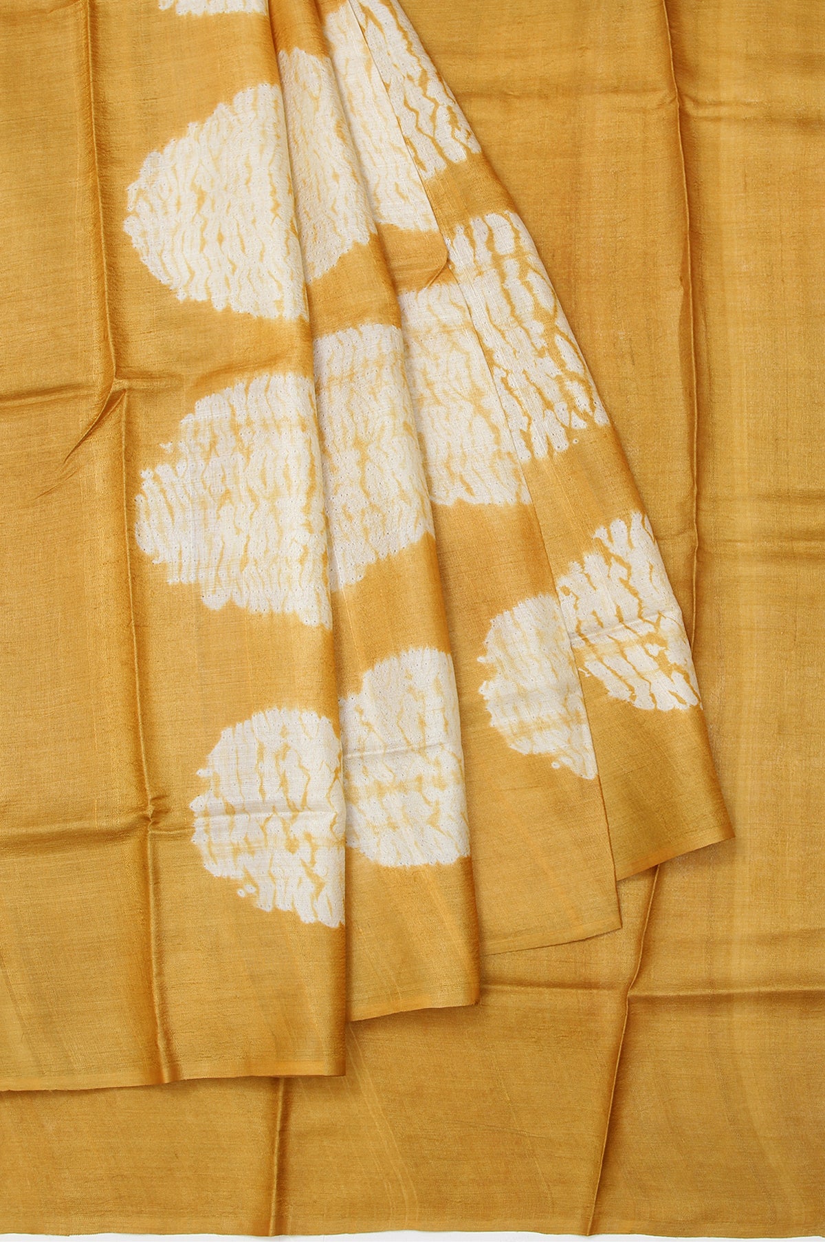 Mustard Tussar Saree with Batik Print