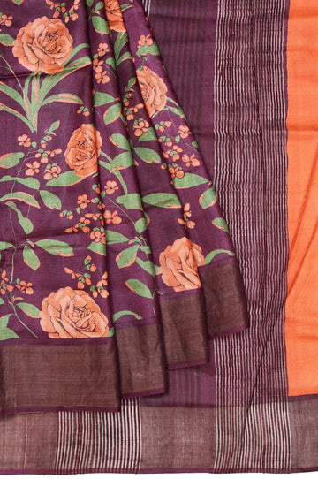 Purple Tussar Silk Saree with Motifs Design