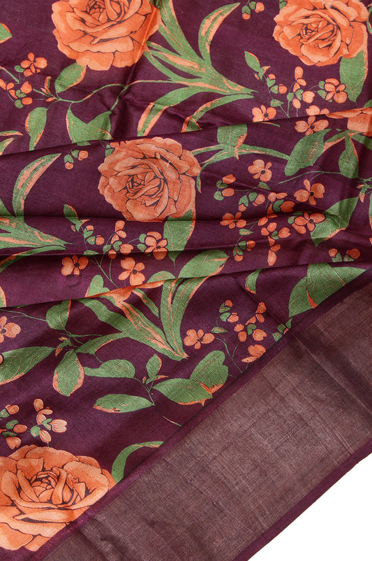 Purple Tussar Silk Saree with Motifs Design