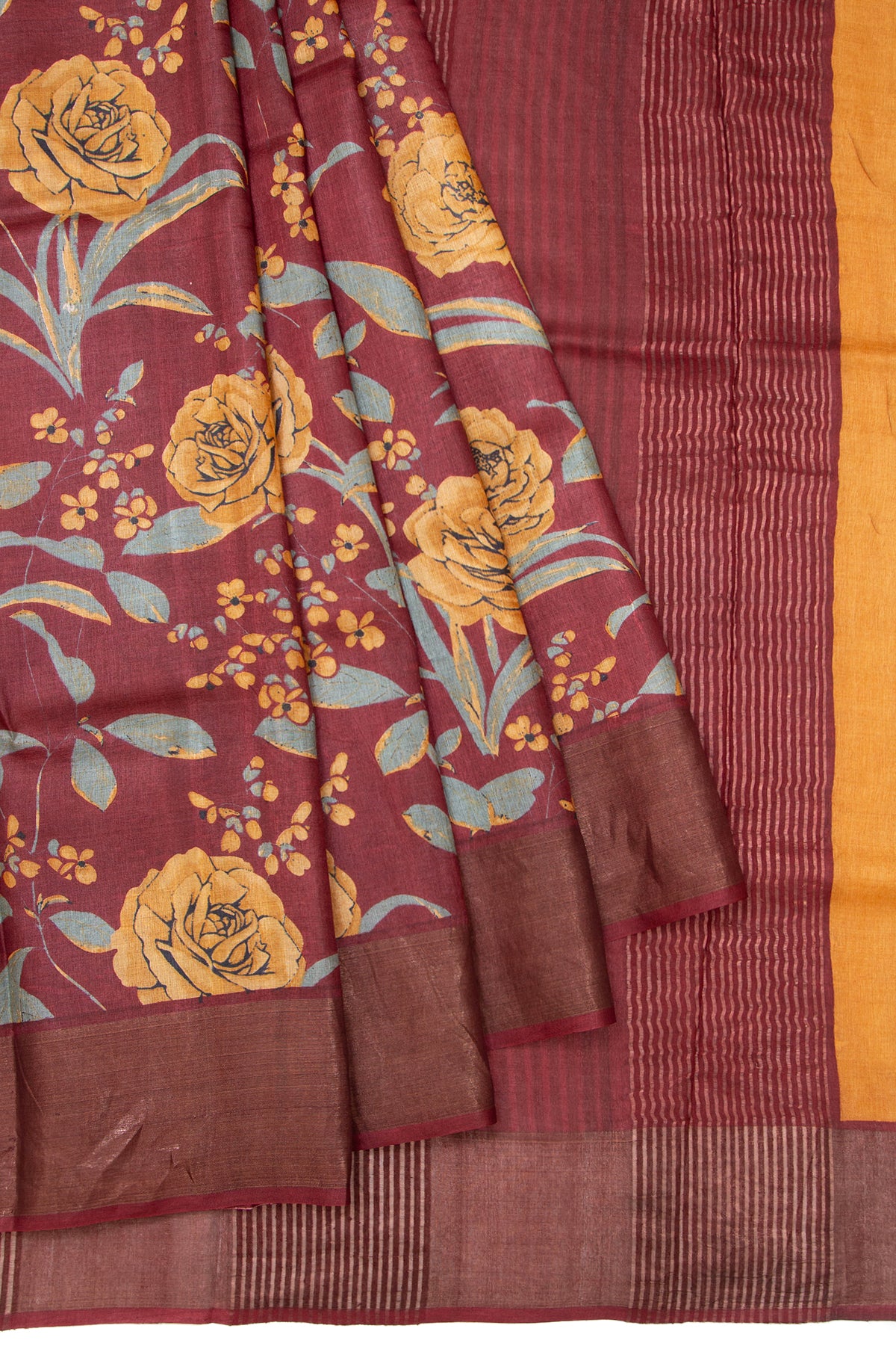 Maroon Tussar Silk Saree with Plain Peach Blouse