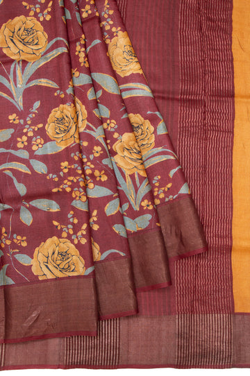 Maroon Tussar Silk Saree with Copper Zari