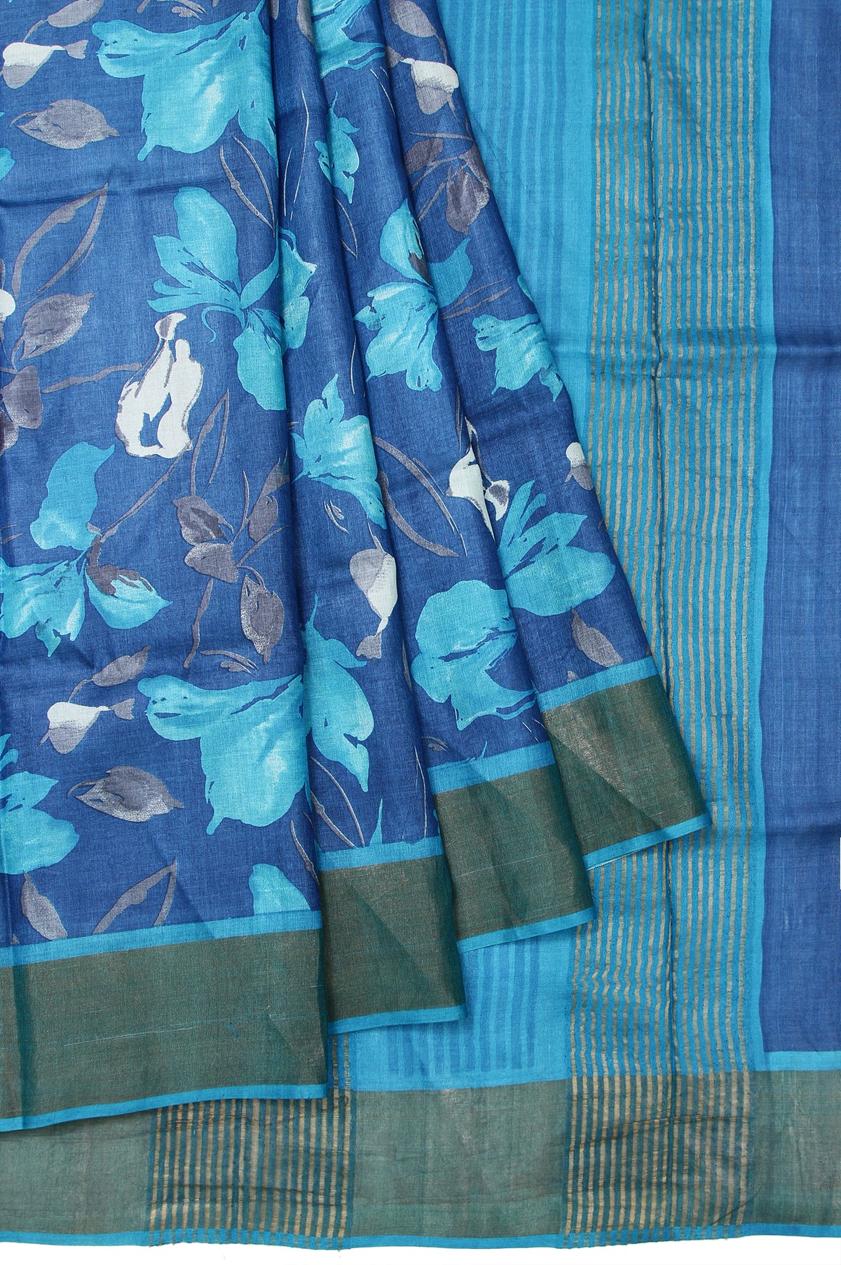 Indigo Blue Tussar Silk Saree with Kaddi Border