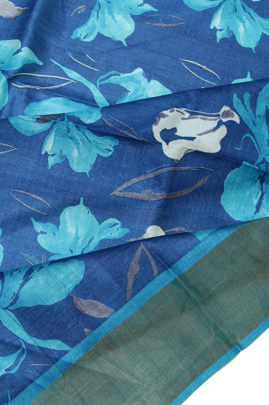 Indigo Blue Tussar Silk Saree with Kaddi Border