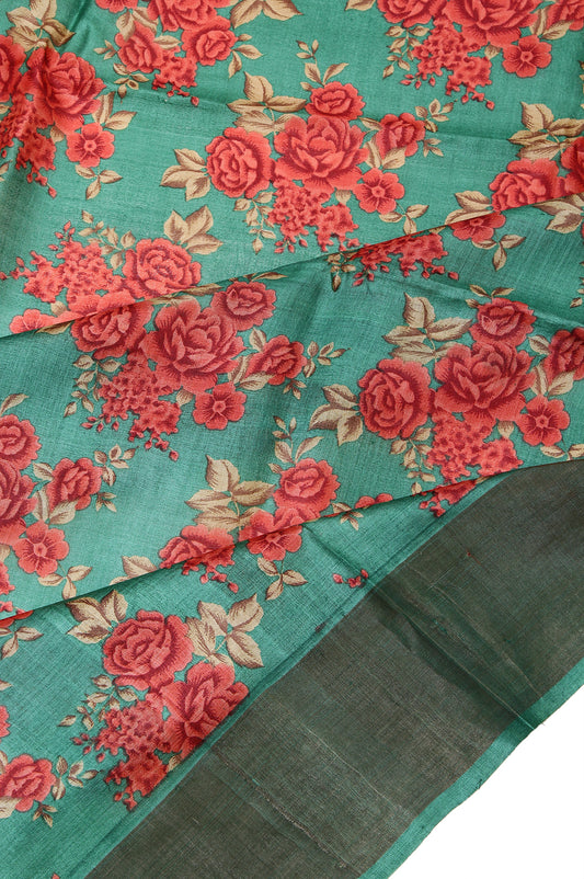 Sea Green Tussar Silk Saree with Floral Motifs