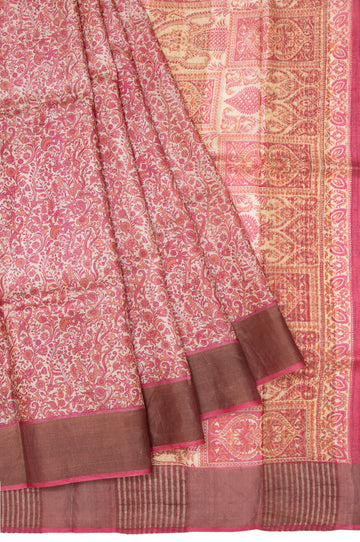 Cream Tussar Silk Saree with Floral and Leaf Design