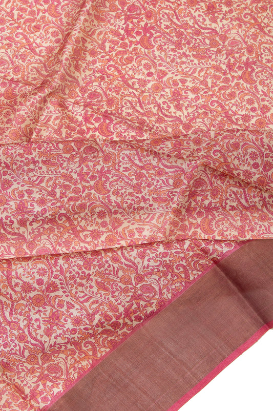 Cream Tussar Silk Saree with Floral and Leaf Design