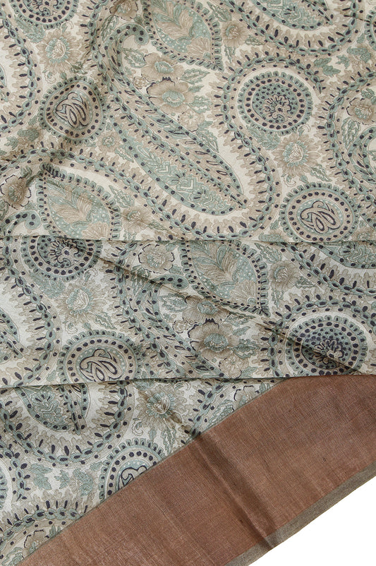 Pista Green Tussar Silk Saree with Paisley Motifs