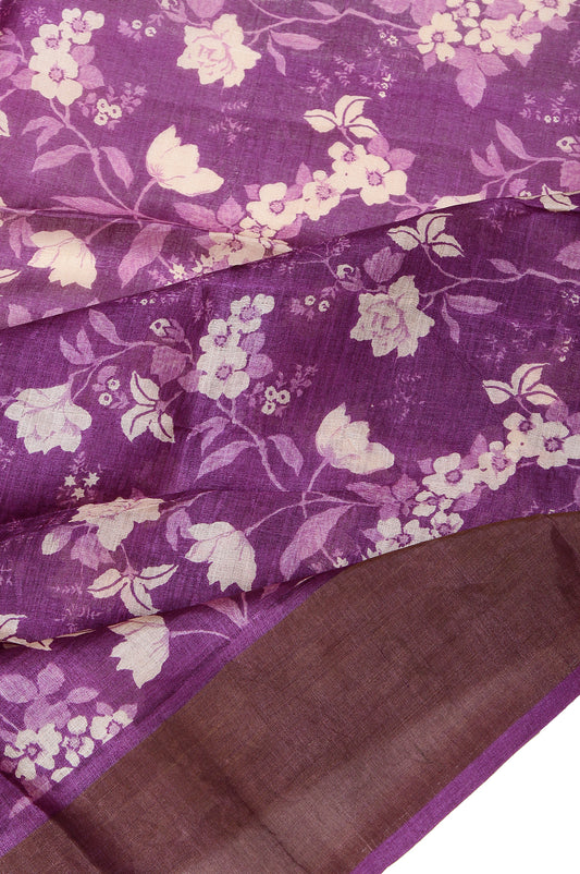 Purple Tussar Silk Saree with Floral Motifs