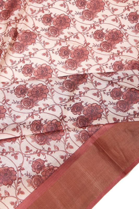 Cream Tussar Silk Saree with Onion Pink Border