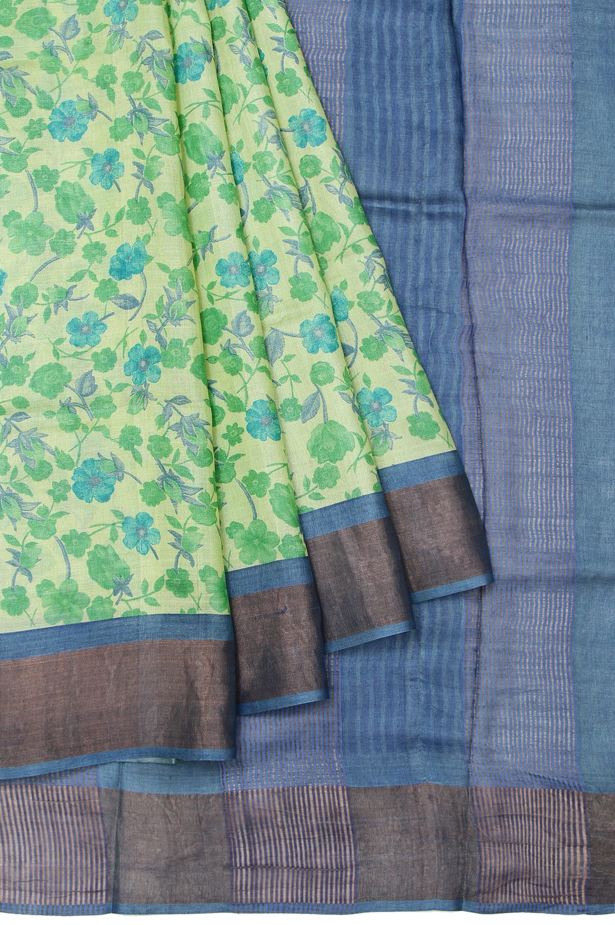 Pista Green Tussar Silk Saree with Floral Motifs