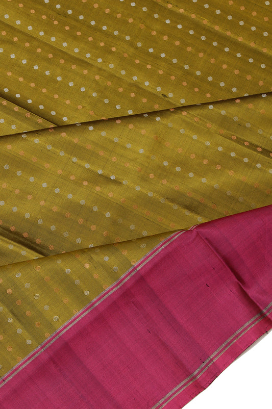 Mehendi Green Soft Silk Saree with  Polka Dot