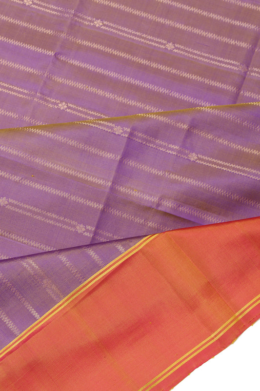 Violet Soft Silk Saree with Pink Border and Gold Zari Flower Buttas