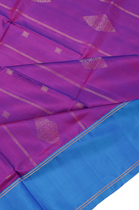 Magenta Soft Silk Saree with Gold Zari Striped Design