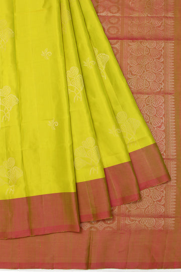 Pista Green Soft Silk Saree with Dark Green Border and Gold Zari Buttas