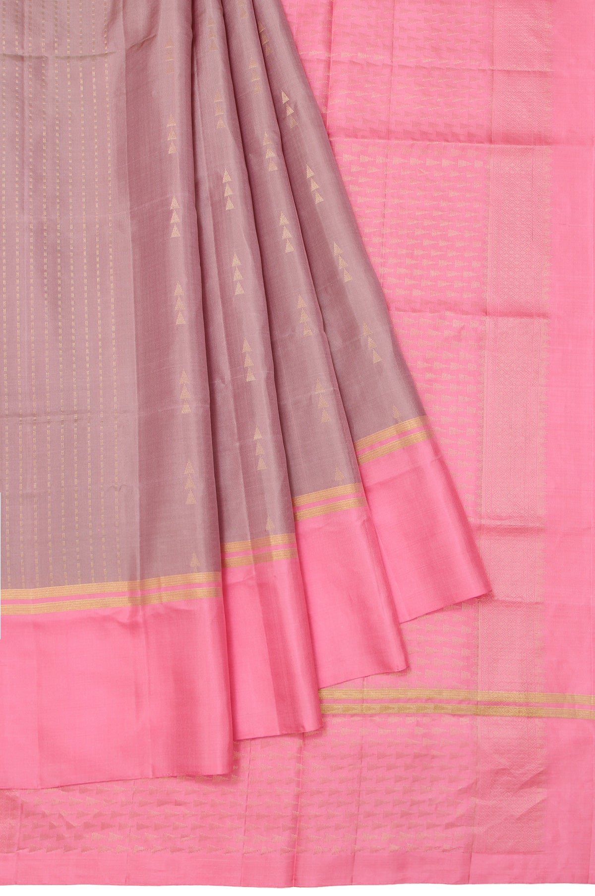 Onion Pink Soft Silk Saree with Peach Border and Temple Design