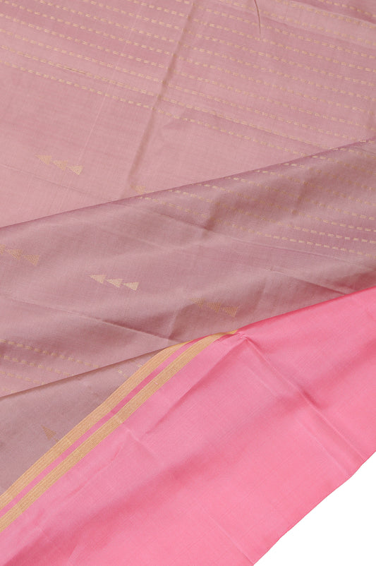 Onion Pink Soft Silk Saree with Peach Border and Temple Design