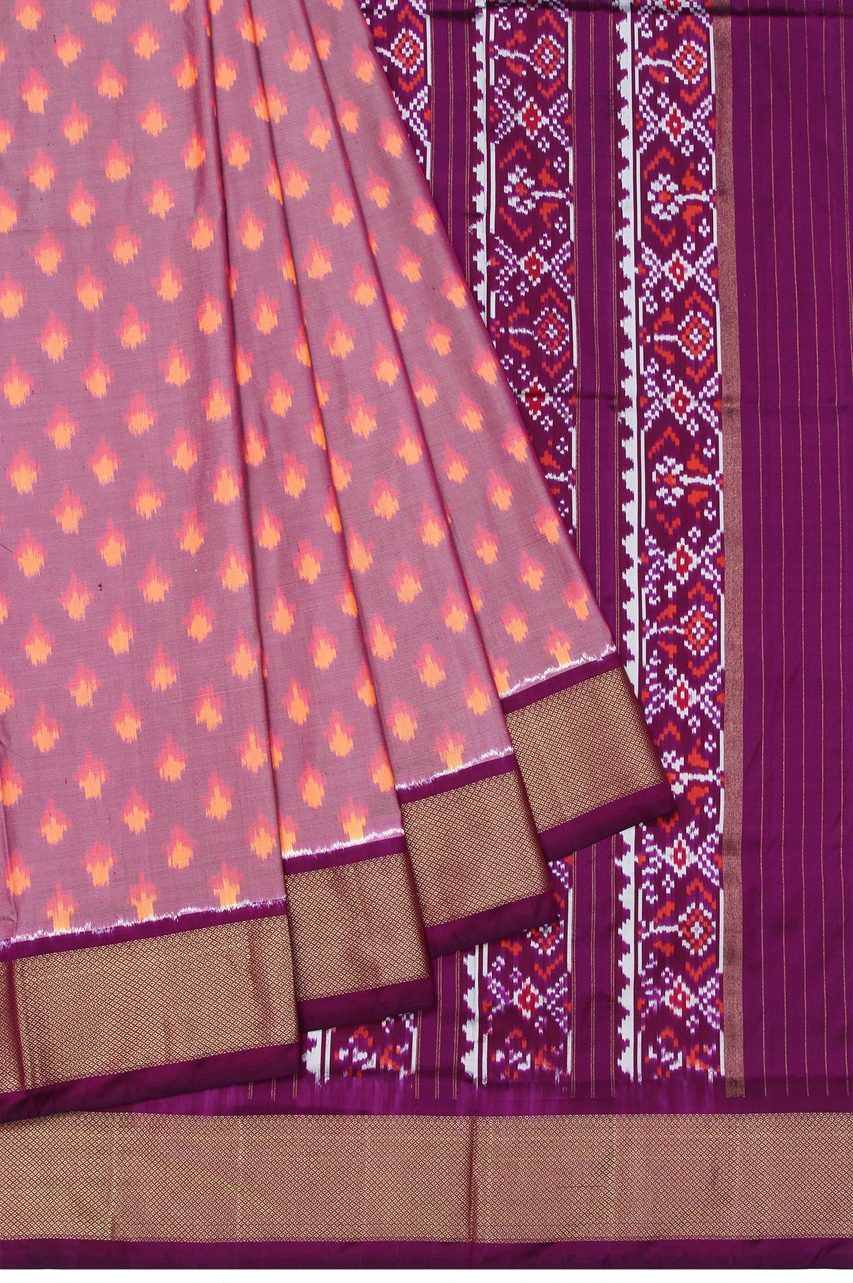 Purple Ikat Silk Saree with Purple Border and Floral Butta