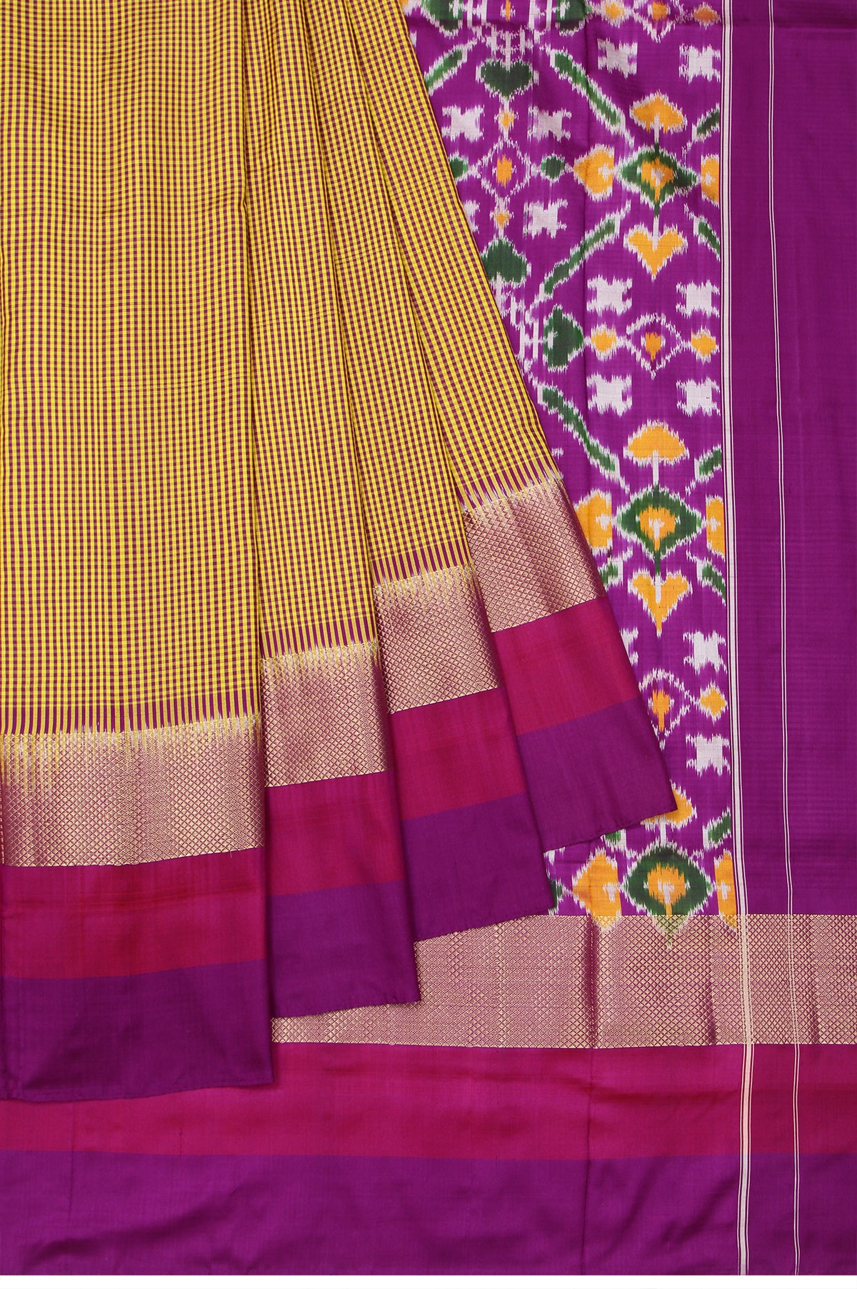 Yellow Ikat Silk Saree with Floral Jaal