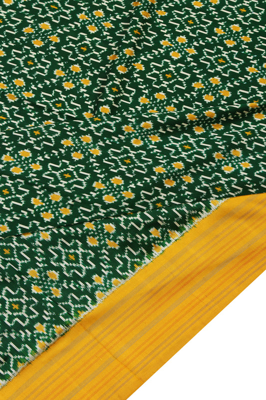 Green Rajkot Patola Silk Saree with Yellow Multi-Color Stripes