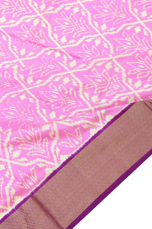 Pink Ikat Silk Saree with Pink blouse