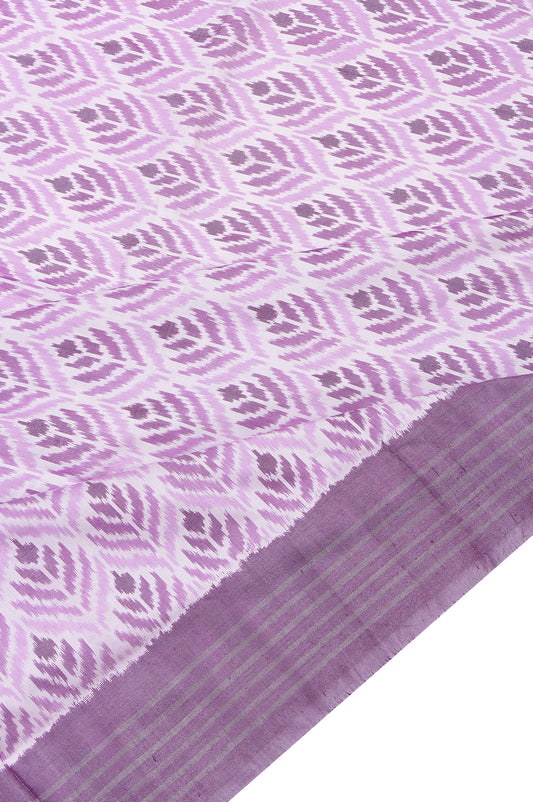 Off White Rajkot Patola Silk Saree with Lavender Multi-Color Stripes and Leaf Motifs