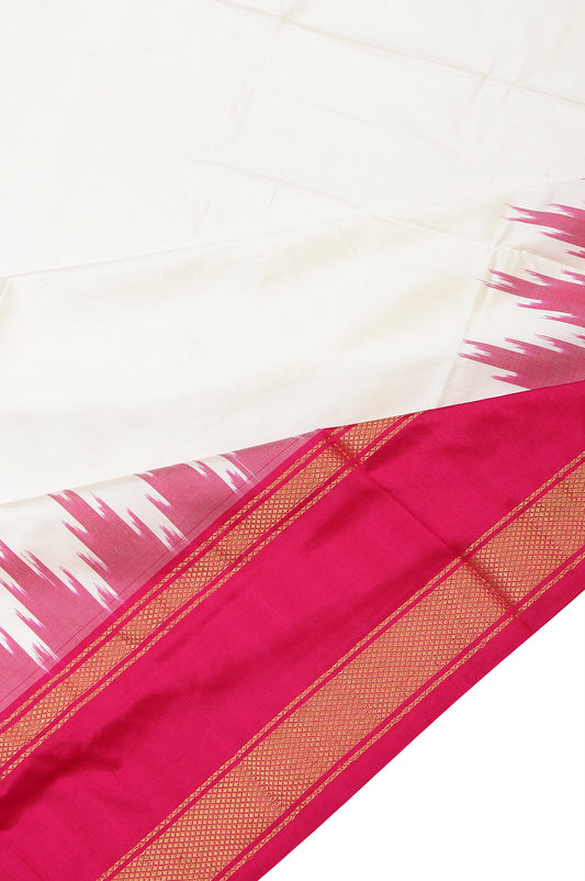 Cream Ikat Silk Saree with  Flower Butta