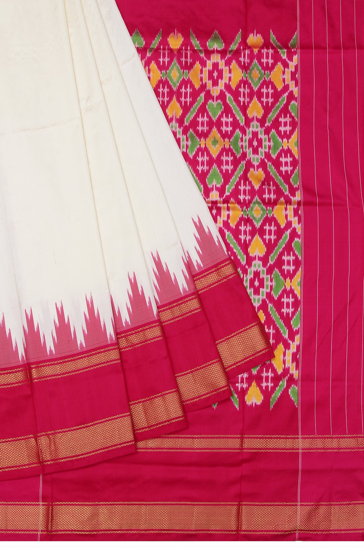 Cream Ikat Silk Saree with  Flower Butta