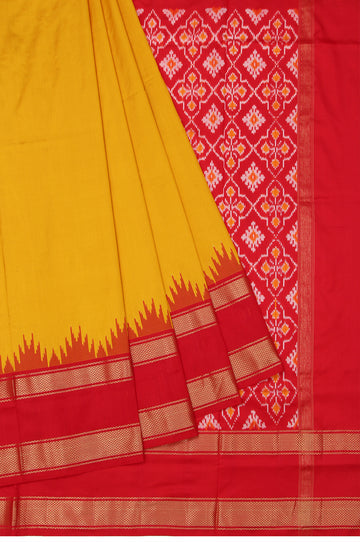 Yellow Ikat Silk Saree with Flower Butta