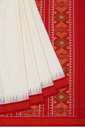 Cream Rajkot Patola Silk Saree with Multi-Color Thazhampoo Reku