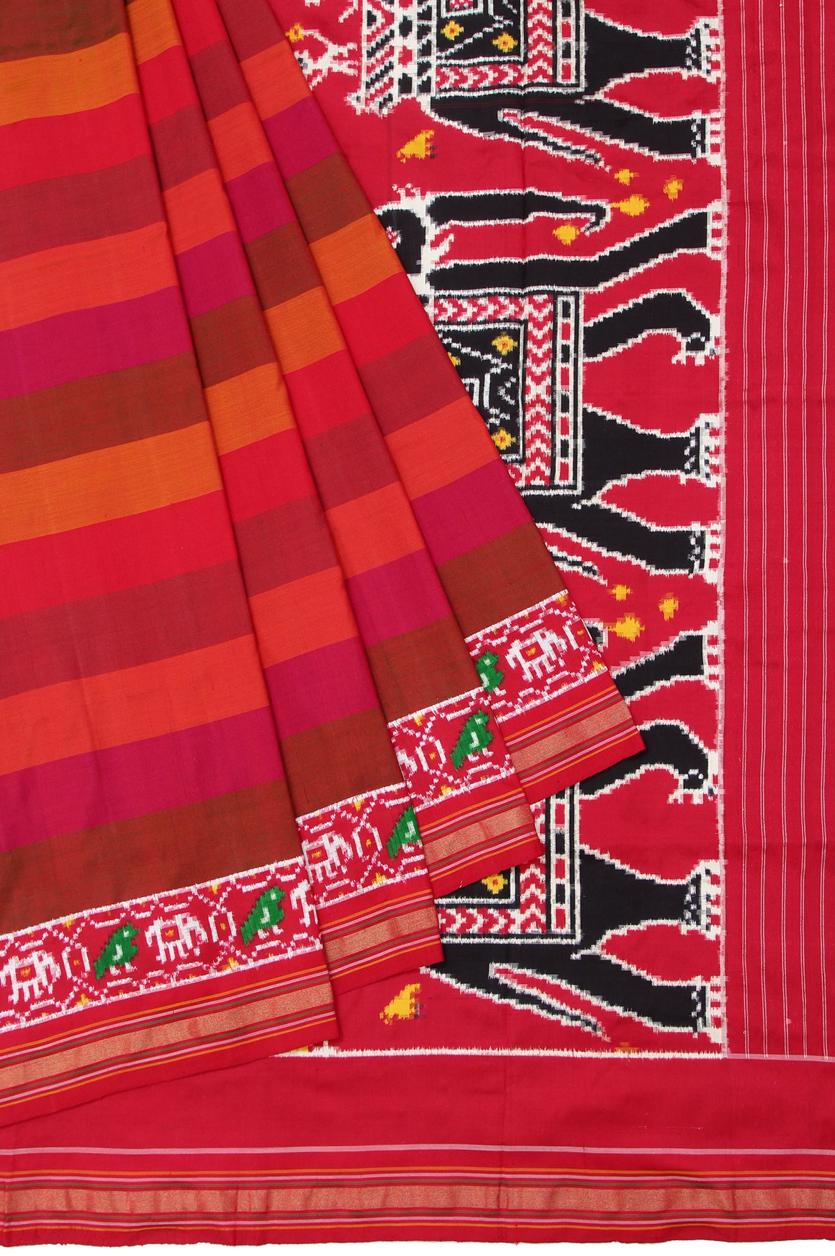 Multi-Colour Patola Silk Saree with Yanai and Killi Motifs