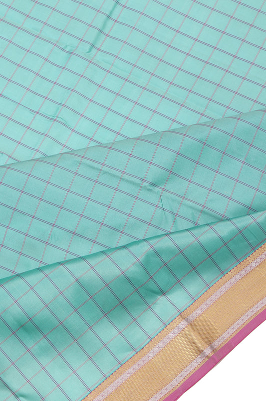 Sea Green Soft Silk Saree with Pink Gold Creeper