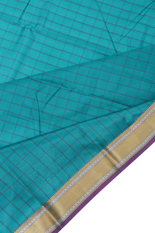 Sea Green Soft Silk Saree with Pink Gold Zari Stripes and Rudraksha Creeper