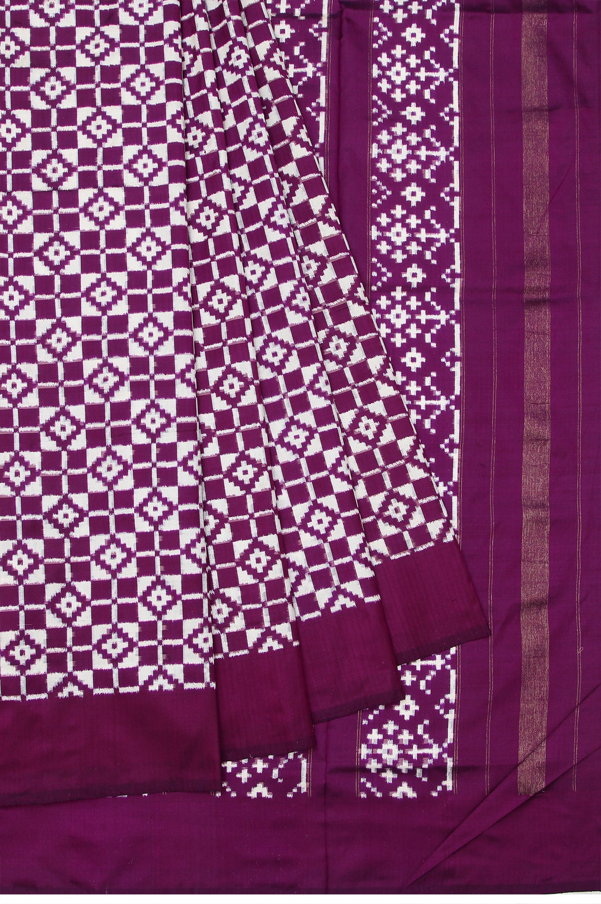 Violet Ikat Silk Saree with Diamond Butta