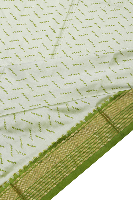 Pista Green Ikat Silk Saree with Green Border and Chevron Pattern