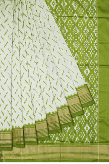 Pista Green Ikat Silk Saree with Green Border and Chevron Pattern