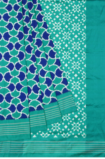 Sea Green Ikat Silk Saree with Self Border and Rangoli Motifs