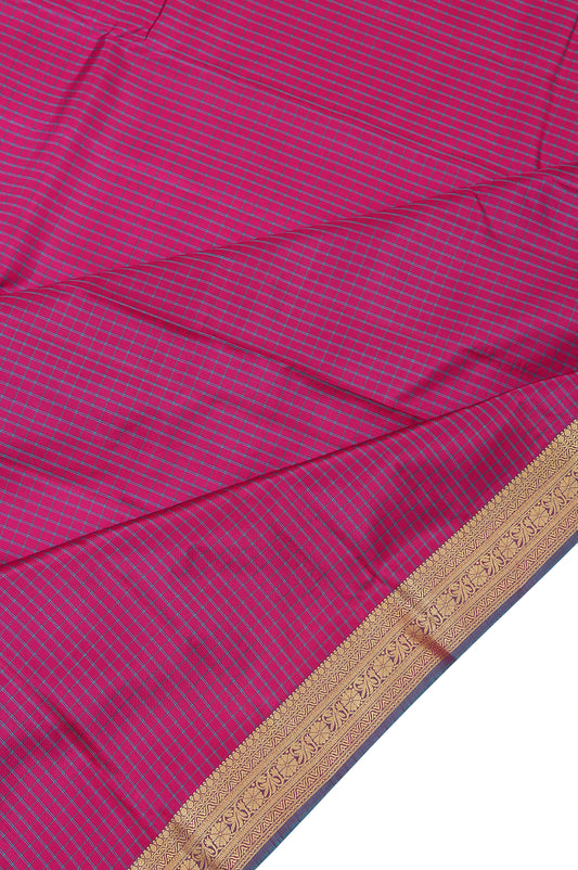 Magenta Soft Silk Saree with Sea Blue Border and Gold Zari Kaddi Border