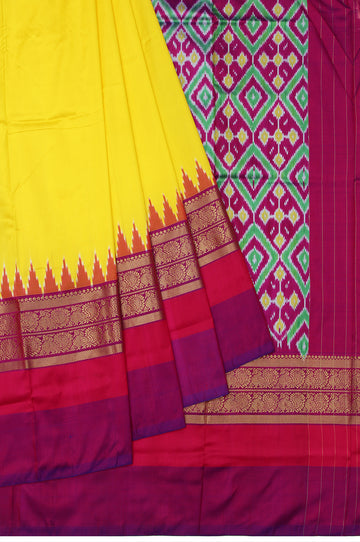 Yellow Ikat Silk Saree with Peacock Motifs