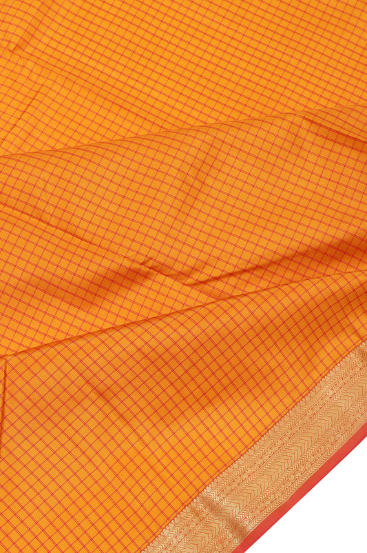 Mustard Soft Silk Saree with Pink Gold Checks