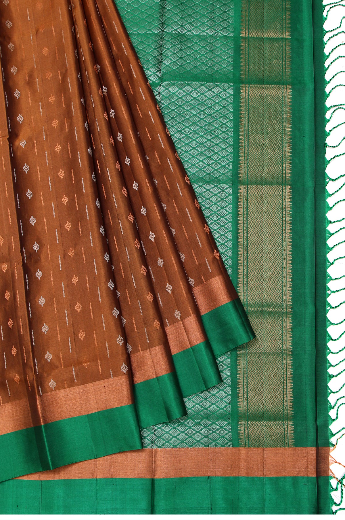 Brown Soft Silk Saree with Leaf Design