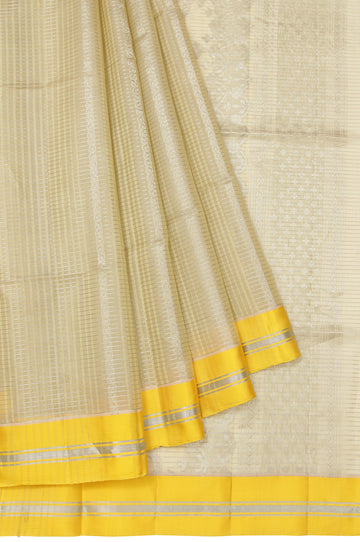 Beige Soft Silk Saree with Silver Tree Motifs