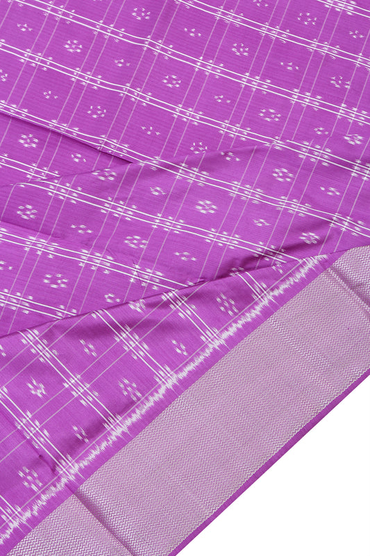 Lavender Ikat Silk Saree with Silver Zari and Chevron Pattern