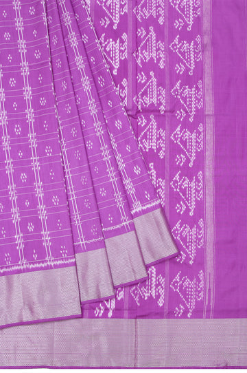 Lavender Ikat Silk Saree with Silver Zari and Chevron Pattern