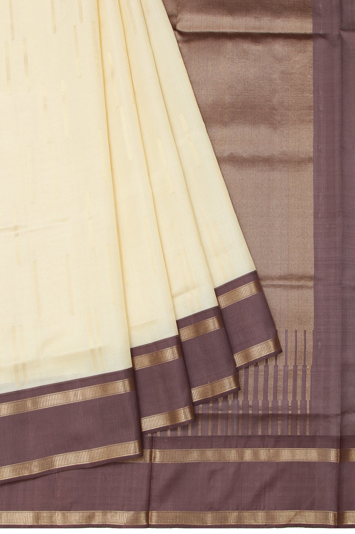 Cream Soft Silk Saree with Light Brown Pallu