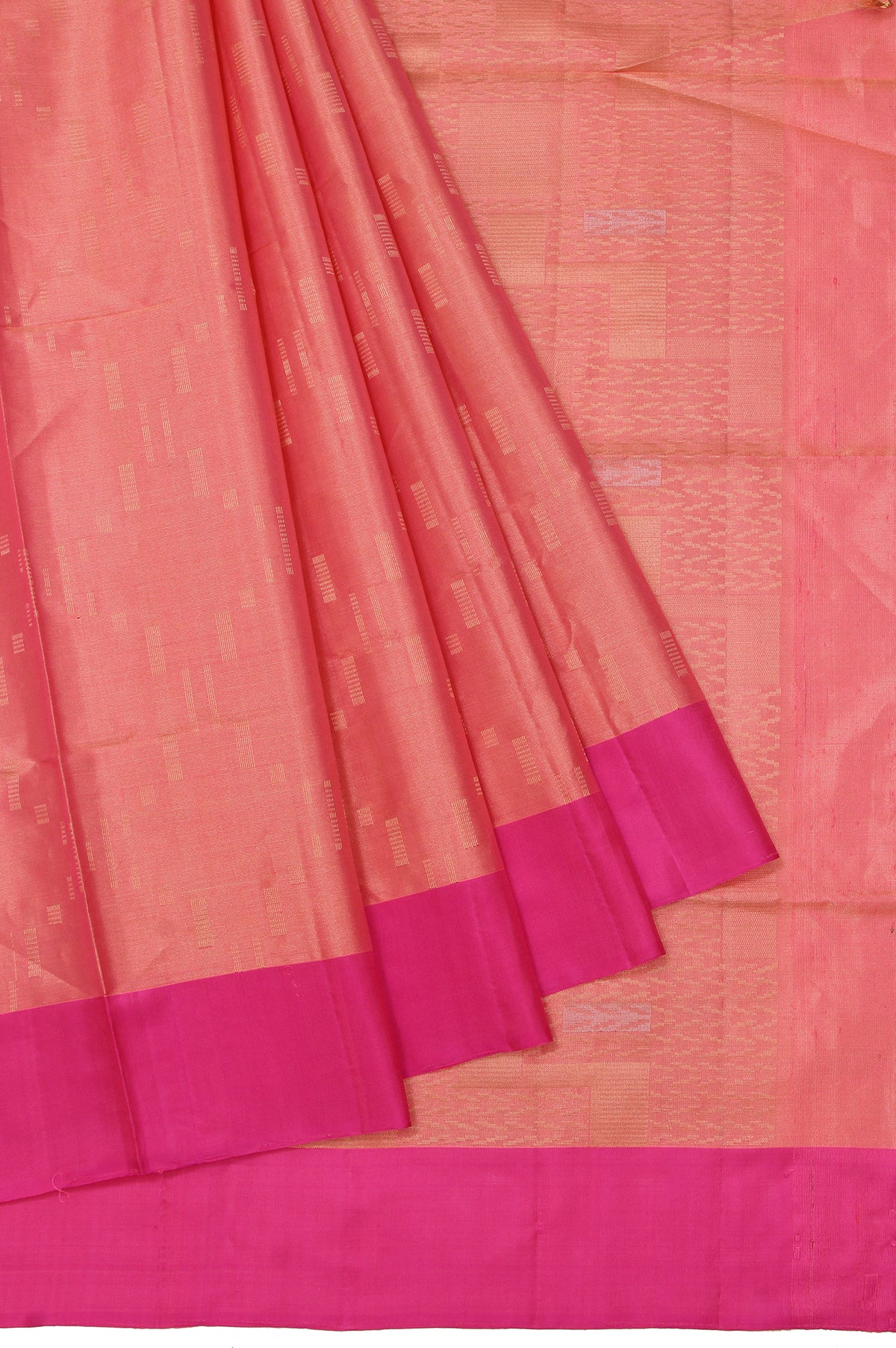 Pink Soft Silk Saree with Gold Silver Square Butta